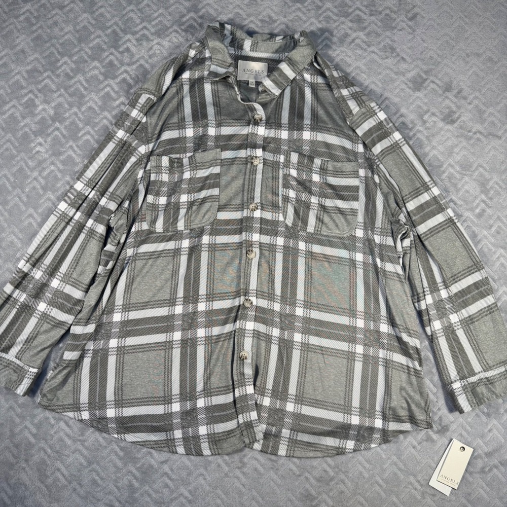 Angels Plus Size Green Plaid Soft Comfy Eco Shirt Tunic Top Button Up 2X 3X NWT*